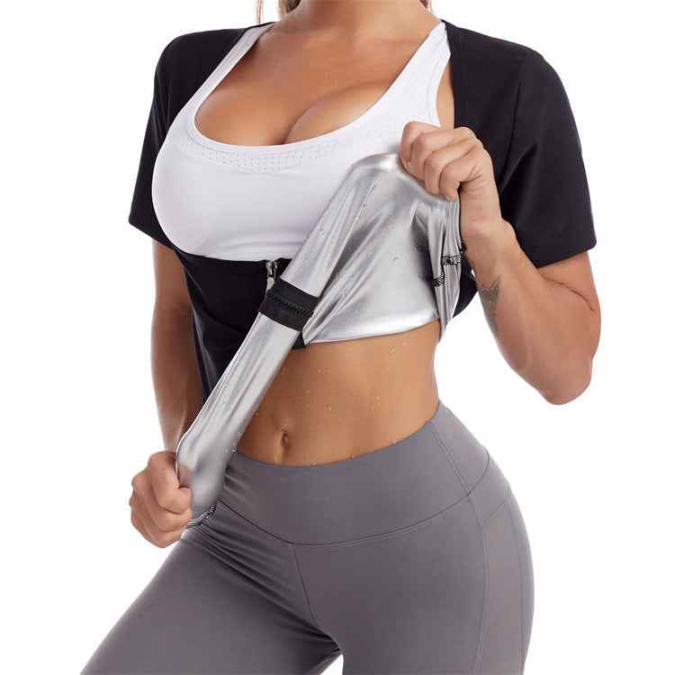 Violent Sweat Suit Women's Belly Contracting Fitness Violently Sweat Short Sleeve Vest