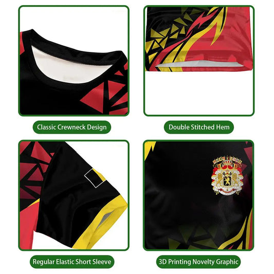 Belgian Flag Print T-shirt Men's Belgium Emblem Graphic Breathable Quick-drying Football Jersey Men's Women's Casual Streetwear