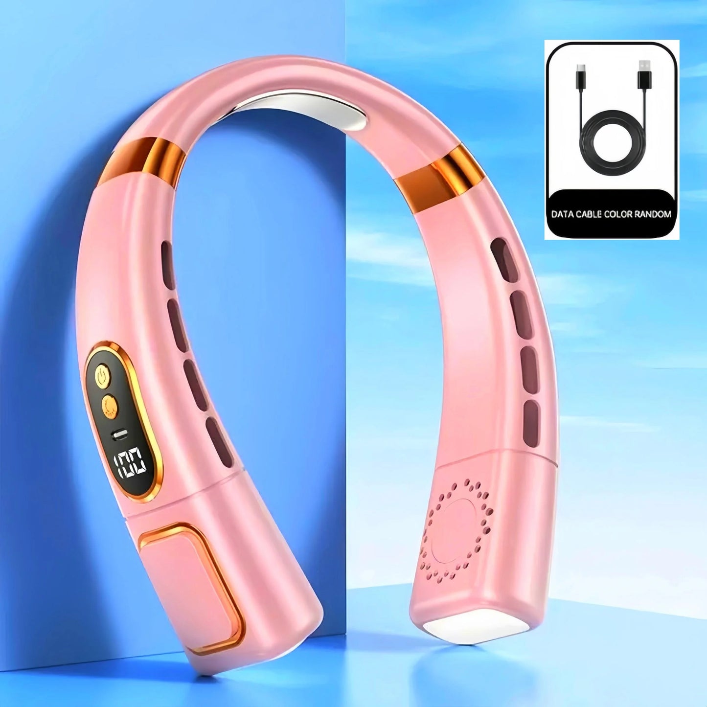 Wireless neck fan, neck cooling device, strong wind with silent operation, battery durability, with light, for summer cooling