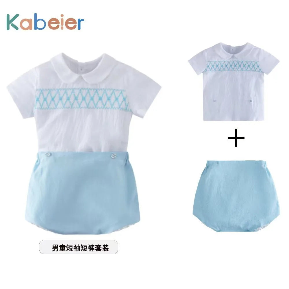 Summer New Spanish Baby Boys Clothes Short-Sleeved Suit Newborn Cotton Clothing Two-Piece for Boys Boutique Kids Clothing