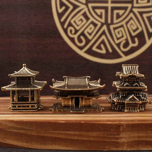 Brass Ancient Architecture Figurines Home Decor Chinese Ancient Buildings Pavilions Fairy Garden Miniatures Fish Tank Decoration
