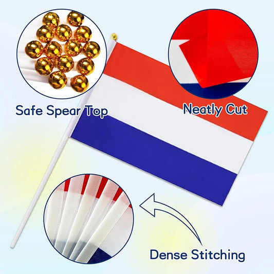 10PCS Mini Netherlands Flag Holland 14x21cm Hand Held Small Dutch Flags With Plastic Stick Flagpoles Decoration Celebration