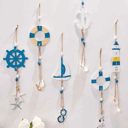 Mediterranean Style Decorative Ornaments Artistic Home Background Kindergarten Wall Hanging Lighthouse Sailboat Wooden Crafts