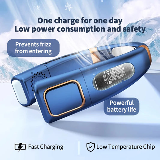 Wireless neck fan, neck cooling device, strong wind with silent operation, battery durability, with light, for summer cooling