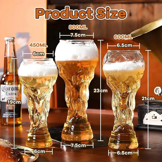World Football Trophy Shape Beer Glass, High Borosilicate Glass, 450ml/600ml/800ml, Fan Gift for 2026 Soccer Matches & Parties
