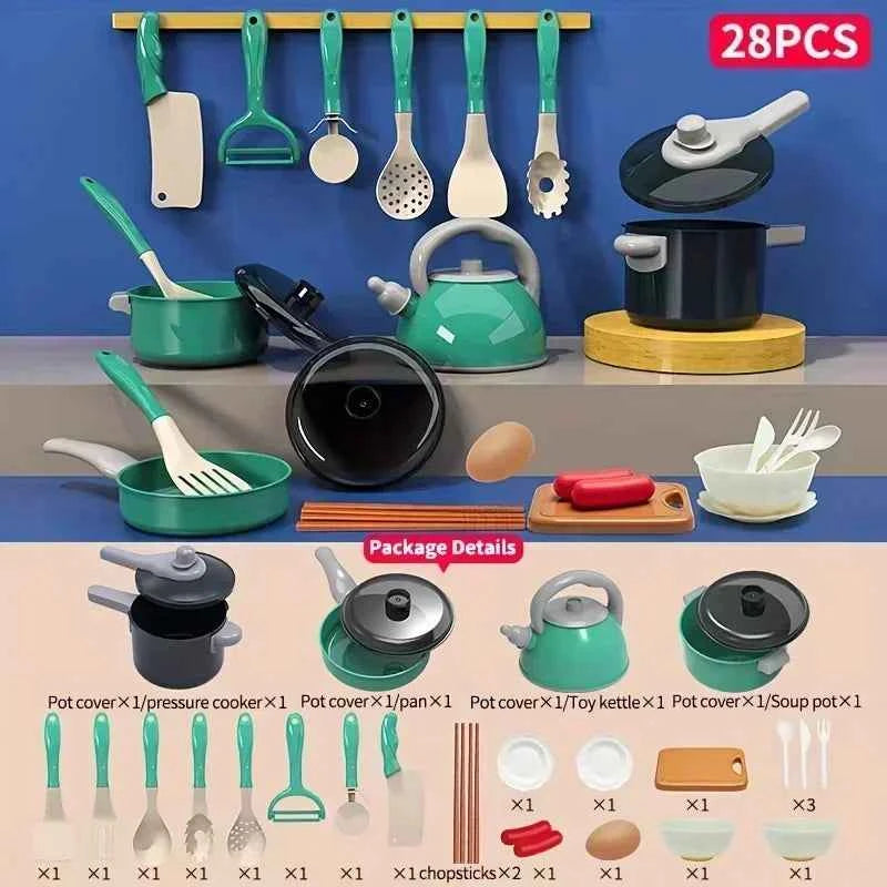 Kids Kitchen Set with Realistic Cooking Tools Creative Role Play Toys for Boys and Girls Gifts for Children's Imaginative Play