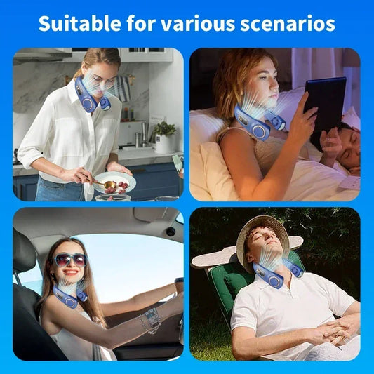 Neck Fan, Portable Bladeless Fan, 4000mAh Battery USB Rechargeable, LED Display, 360 ° Cooling Wearable Personal Fan, 3 Speeds