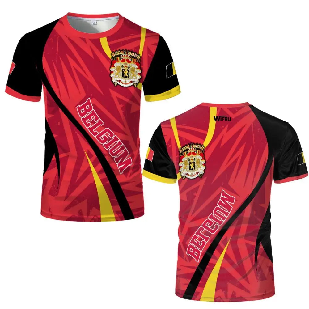 Belgian Flag Print T-shirt Men's Belgium Emblem Graphic Breathable Quick-drying Football Jersey Men's Women's Casual Streetwear