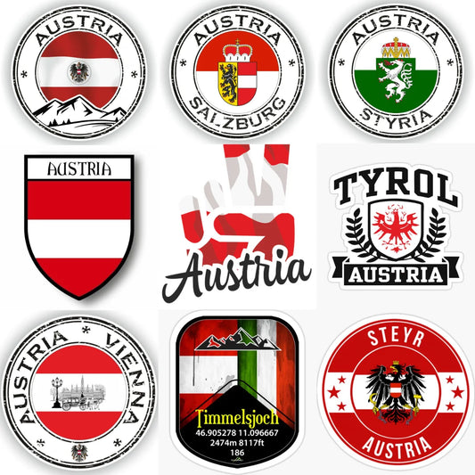 Austria Flag Map Emblem Creative PVC Stickers for Car Truck Bicycle Helmet Motorcycle Window Fridge Wall Decoration Accessories