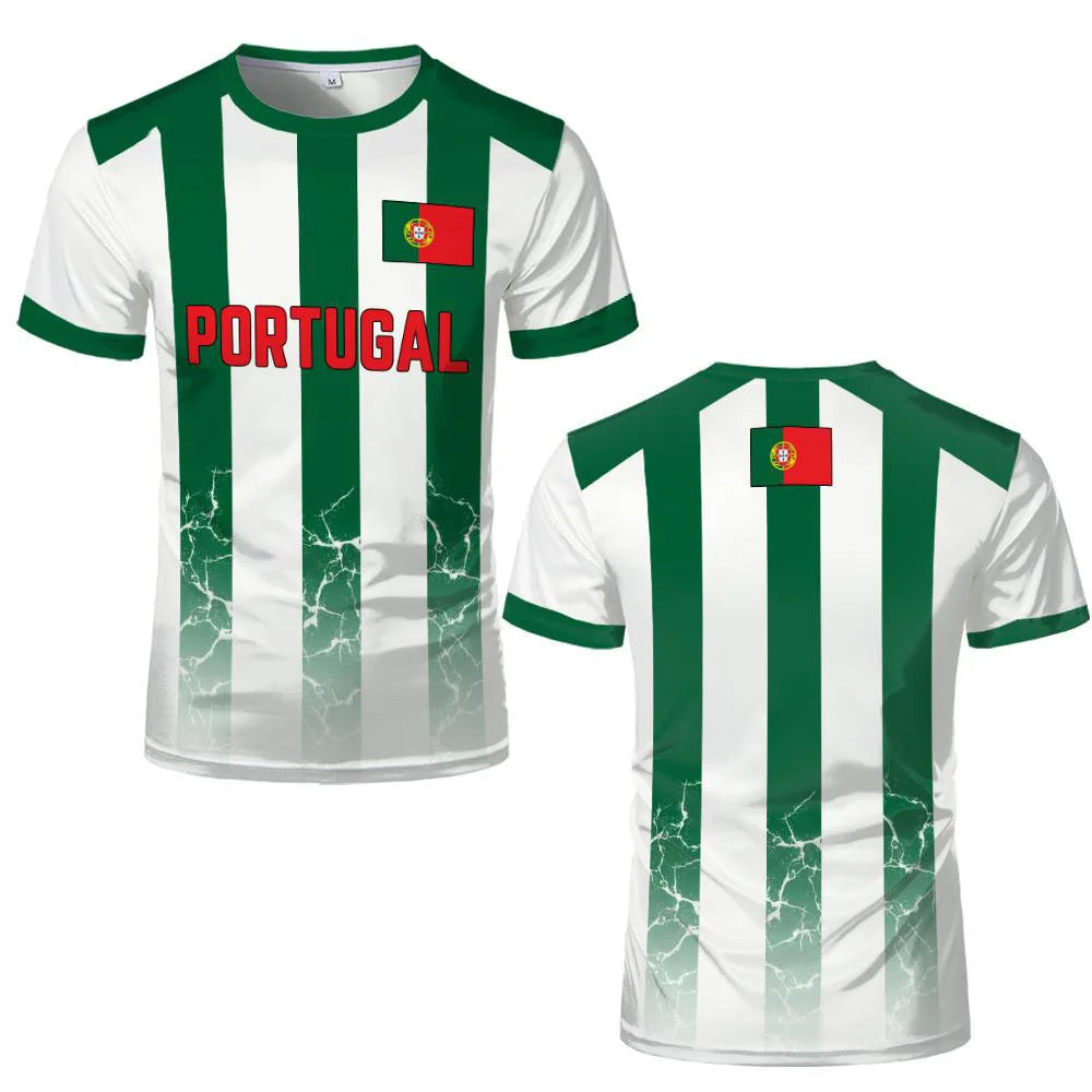 2026 Portugal Flag Printed Soccer Jersey Men Women Kids Green Red Striped Quick Dry Short Sleeve Portugal Football Training Tops