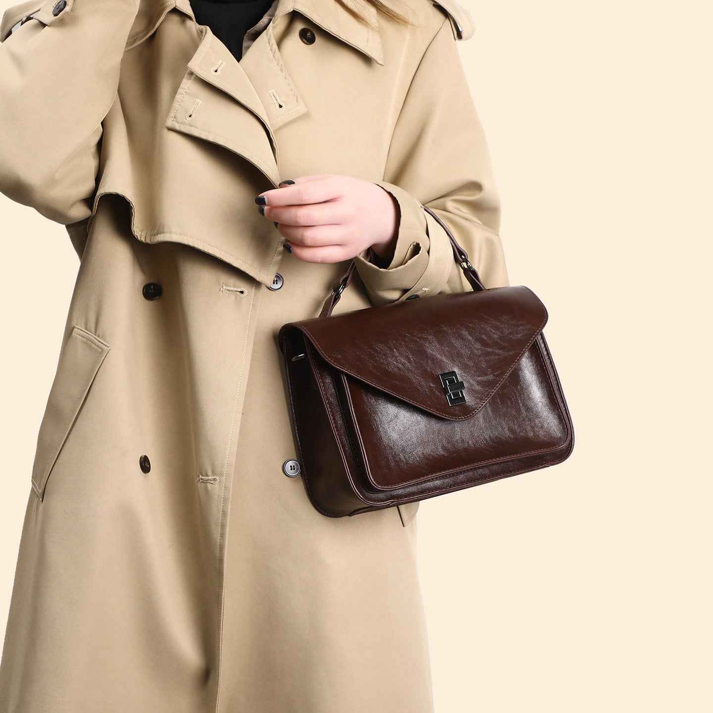 Oil-waxed Leather Vintage New Style Minimalist Fashionable Elegant Womens
