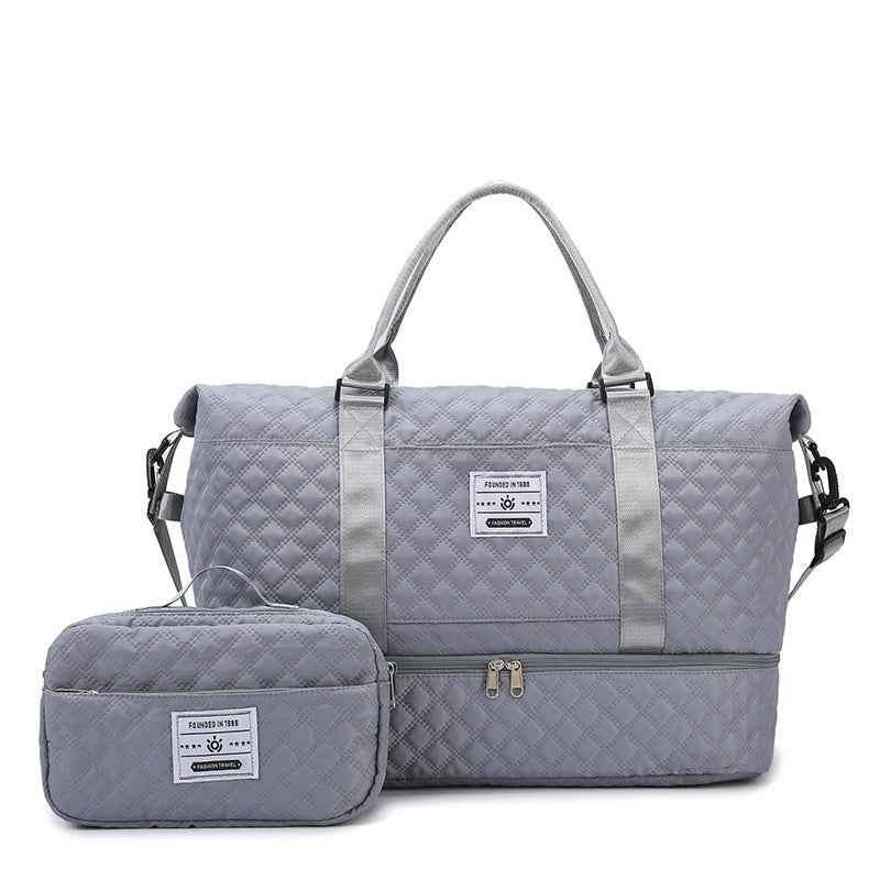 Large-Capacity Quilted Embroidered Thread Handle Crossbody Storage Travel Bag