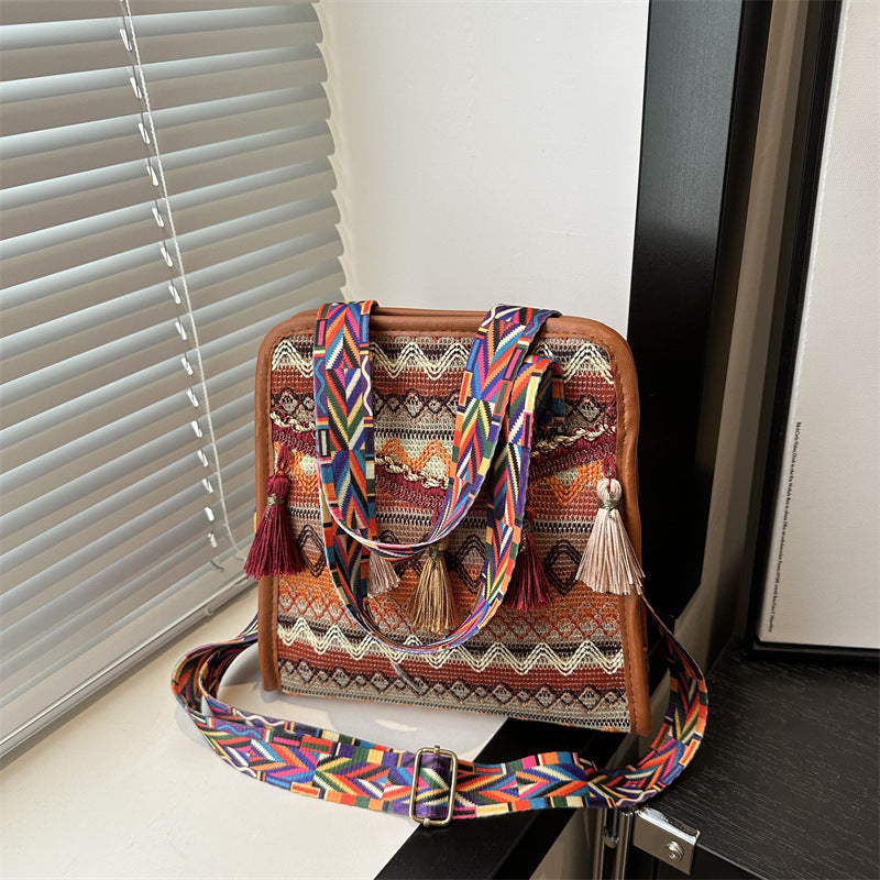 Ethnic woven bucket CROSSBODY BAG