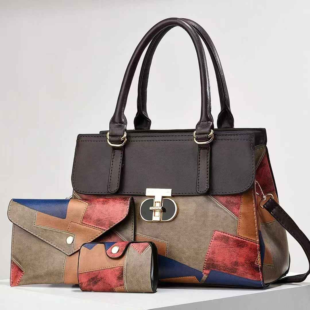 Fashionable New Contrast-color Patchwork Mother-and-child Bag