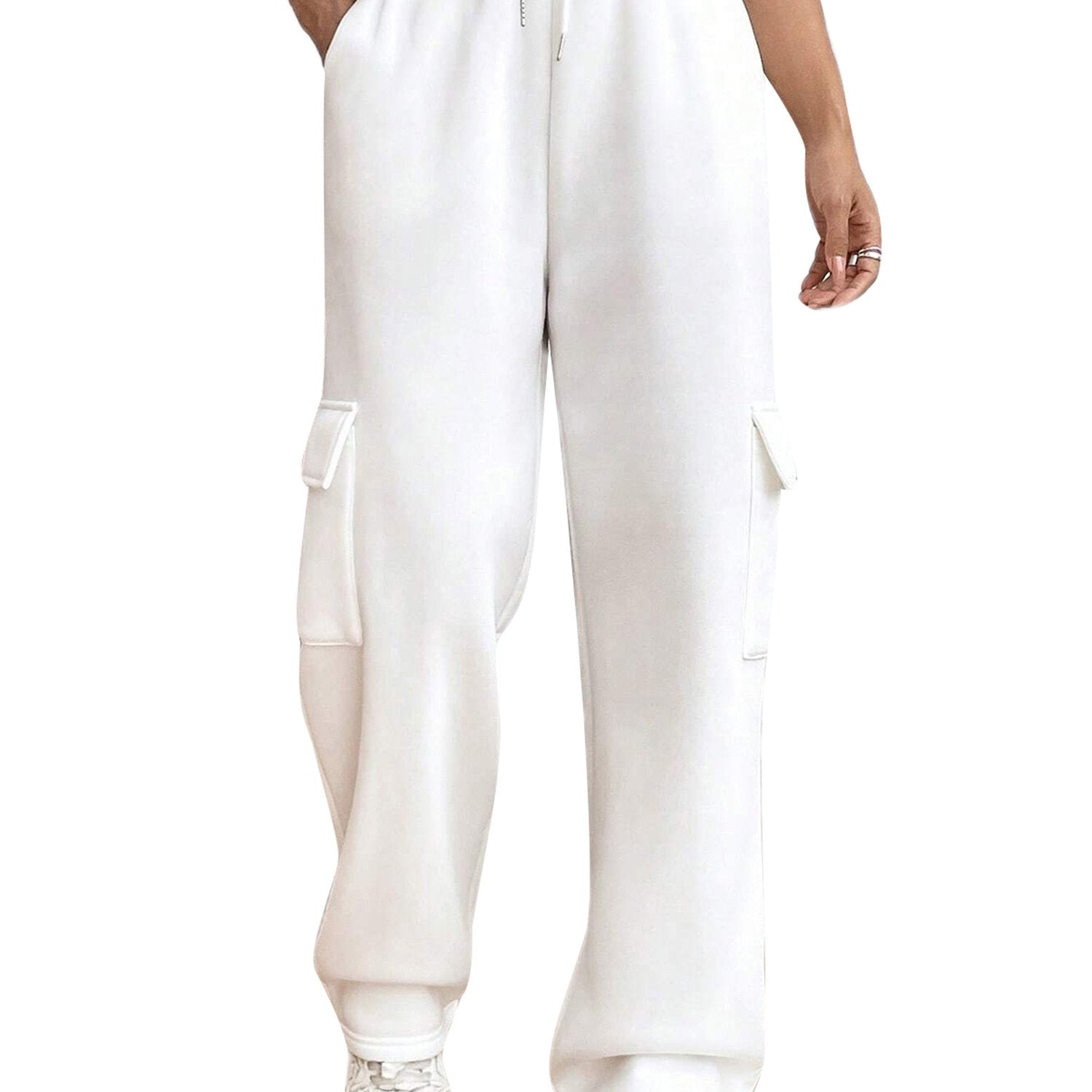 Women'S Cargo Elastic Drawstring Waist Loose Straight Leg Trousers with Pockets - All-Season Casual Joggers