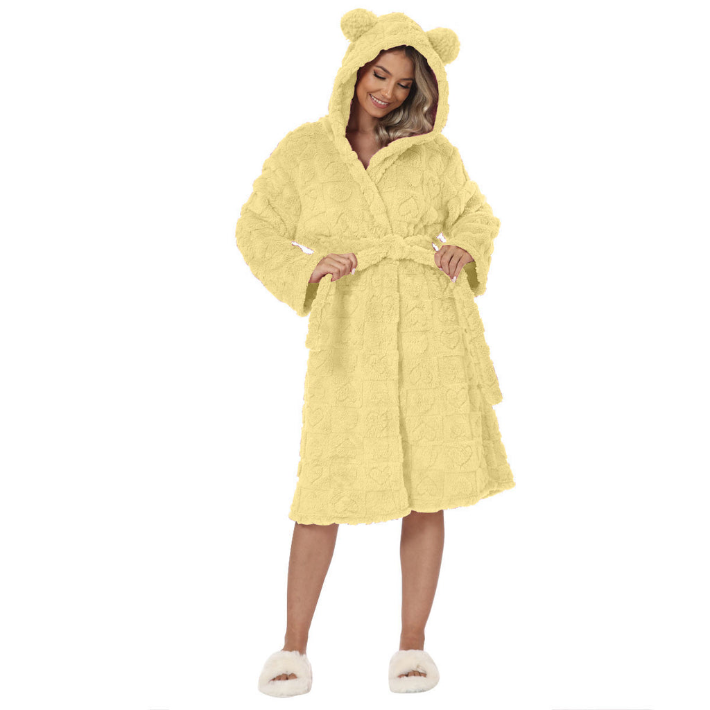 Bathrobe Night-robe Love Flannel Sweet Cute