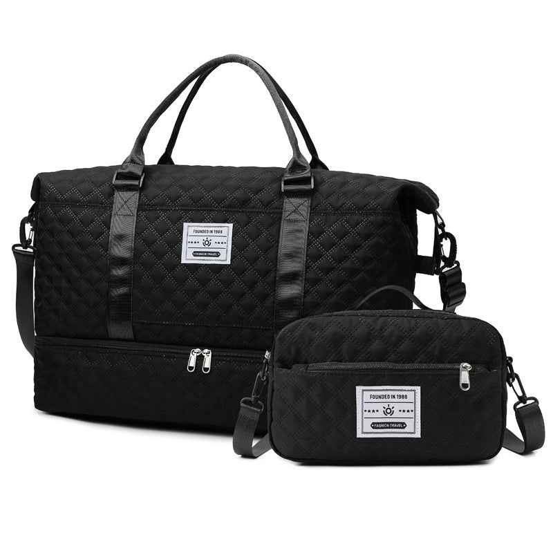 Large-Capacity Quilted Embroidered Thread Handle Crossbody Storage Travel Bag