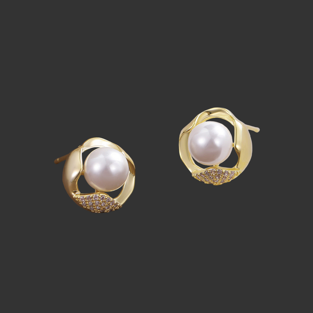 Beizhu Zircon Gold Plated High Color Preserving Earrings