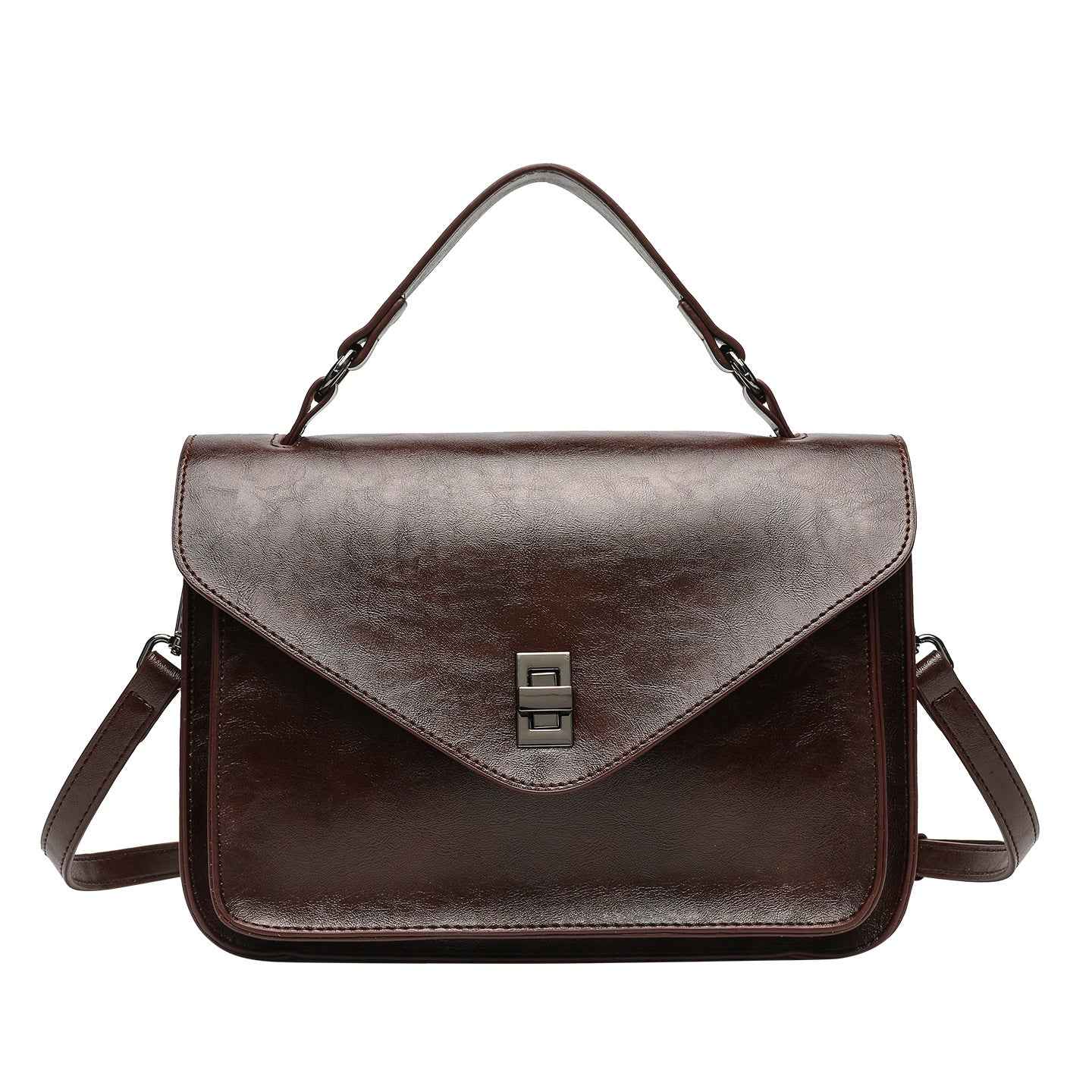 Oil-waxed Leather Vintage New Style Minimalist Fashionable Elegant Womens