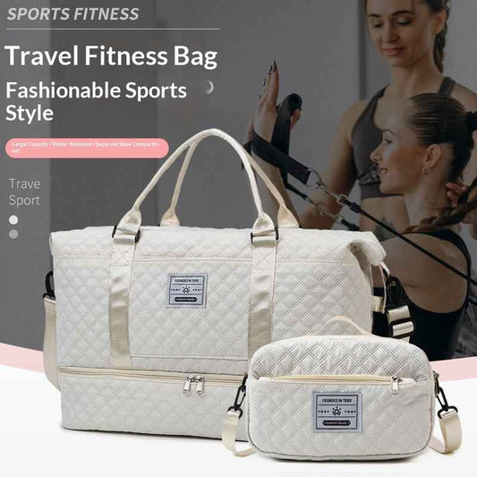 Large-Capacity Quilted Embroidered Thread Handle Crossbody Storage Travel Bag