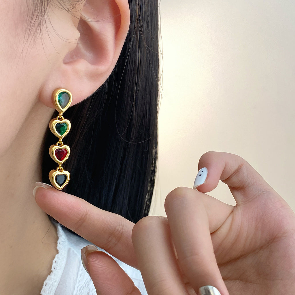 Exquisite Heart Pendant Tassel Ear Clips Luxury Earrings