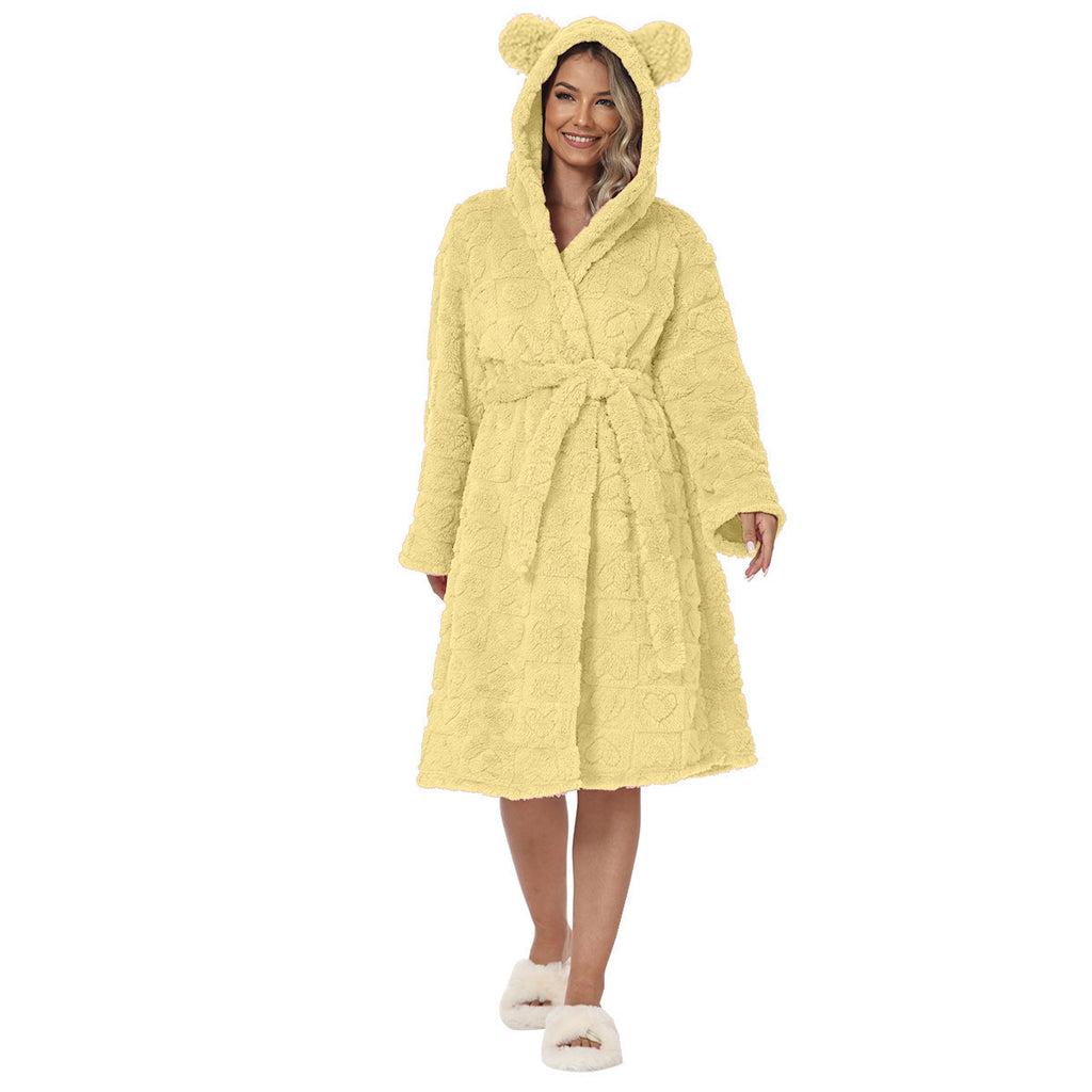 Bathrobe Night-robe Love Flannel Sweet Cute