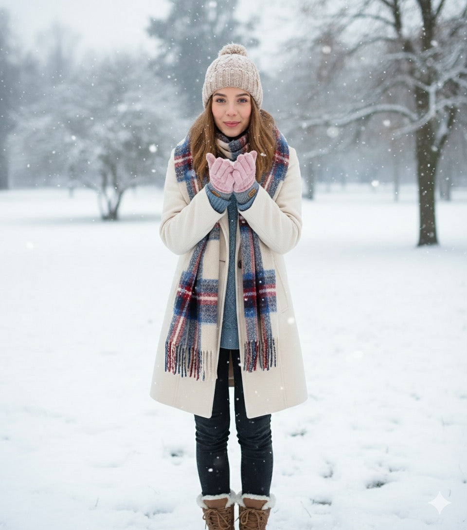 Women’s Thermal Winter Gloves – Soft Thick Knit, Warm Stretch Fabric with Elastic Cuffs (Pink & Brown)