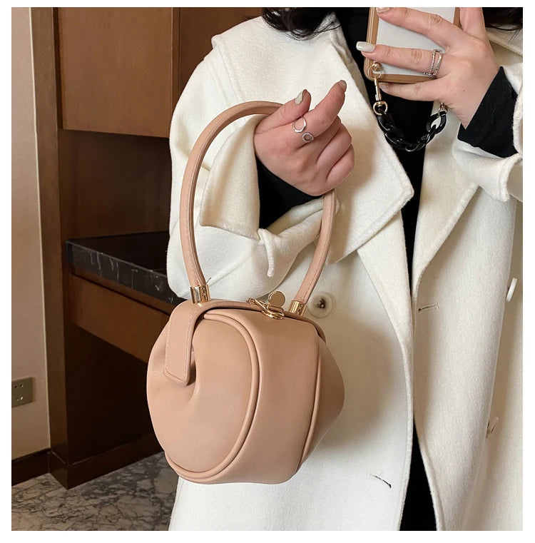 Round Ball Women's Handbag Brand Designer Bowling Bag PU Leather Mini Shoulder Bags Female Luxury Purse Fashion Armpit Bag
