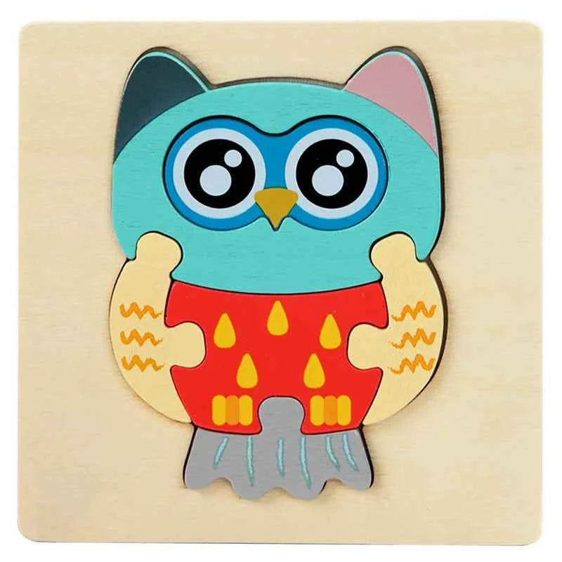 Kids Wooden Toys 3D Wood Puzzle Cartoon Animals Cognitive Jigsaw Puzzle Early Learning Educational Toys For Children Gift