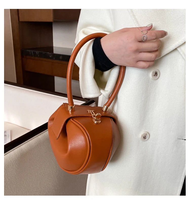 Round Ball Women's Handbag Brand Designer Bowling Bag PU Leather Mini Shoulder Bags Female Luxury Purse Fashion Armpit Bag