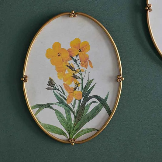 Vintage Wall Hanging Decorations Chinese Art Plants Floret Wall-mounted Decor Home Paiting Board Metal Edge Photography Props