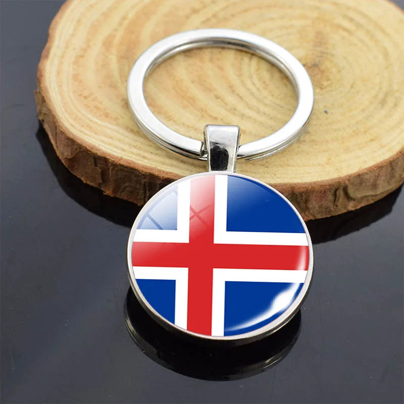 Nordic Countries National Flag Key Chains Denmark Sweden Norway Finland Iceland Flag Double Side Glass Cabochon Keyring Pendant