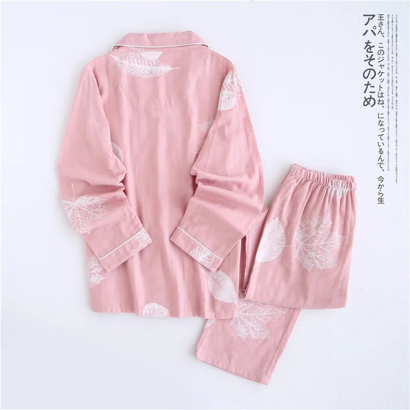 2026 kimono femme maple leaf pajama sets women 100% gauze cotton long sleeve casual sleepwear women pyjamas autumn hot sale