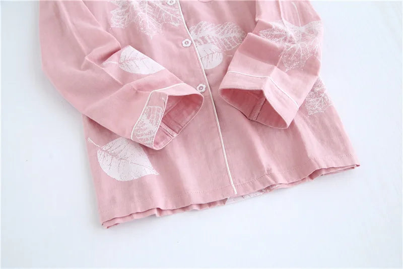 2026 kimono femme maple leaf pajama sets women 100% gauze cotton long sleeve casual sleepwear women pyjamas autumn hot sale