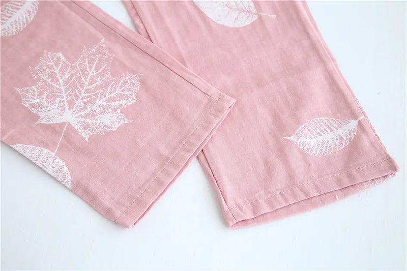 2026 kimono femme maple leaf pajama sets women 100% gauze cotton long sleeve casual sleepwear women pyjamas autumn hot sale