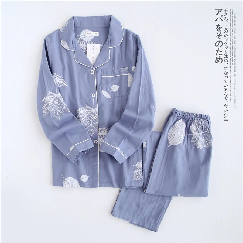 2026 kimono femme maple leaf pajama sets women 100% gauze cotton long sleeve casual sleepwear women pyjamas autumn hot sale