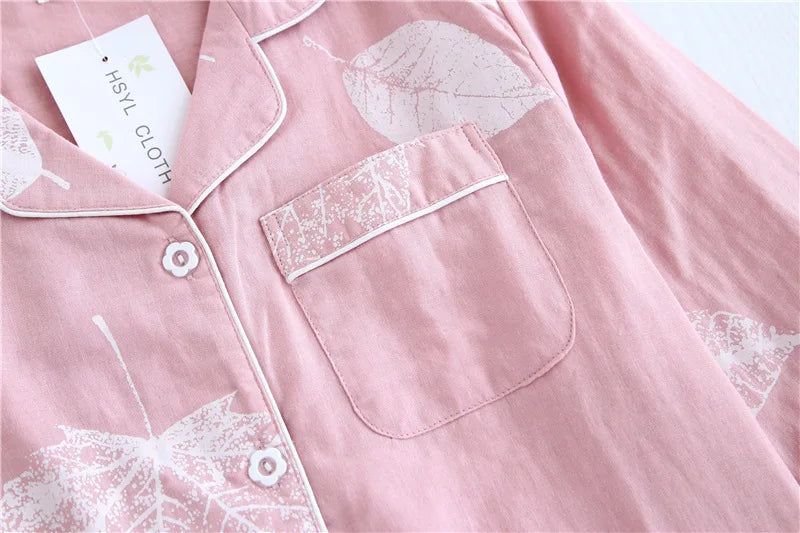 2026 kimono femme maple leaf pajama sets women 100% gauze cotton long sleeve casual sleepwear women pyjamas autumn hot sale