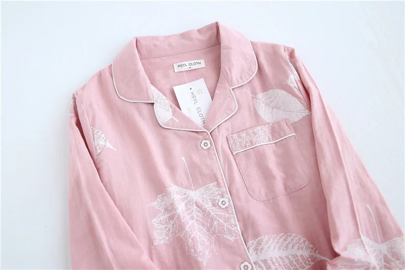 2026 kimono femme maple leaf pajama sets women 100% gauze cotton long sleeve casual sleepwear women pyjamas autumn hot sale