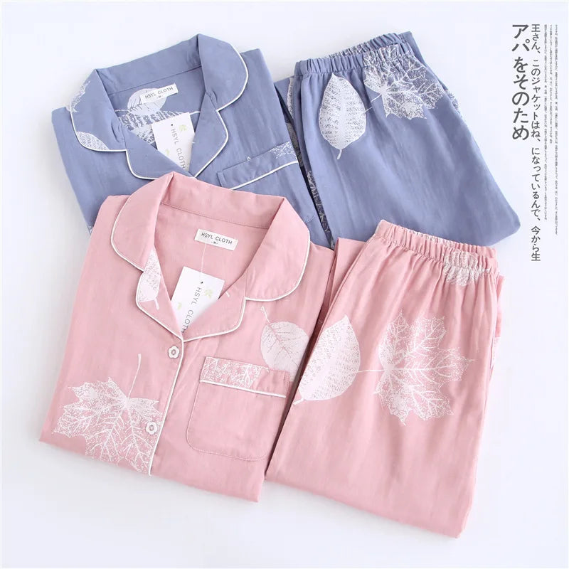 2026 kimono femme maple leaf pajama sets women 100% gauze cotton long sleeve casual sleepwear women pyjamas autumn hot sale