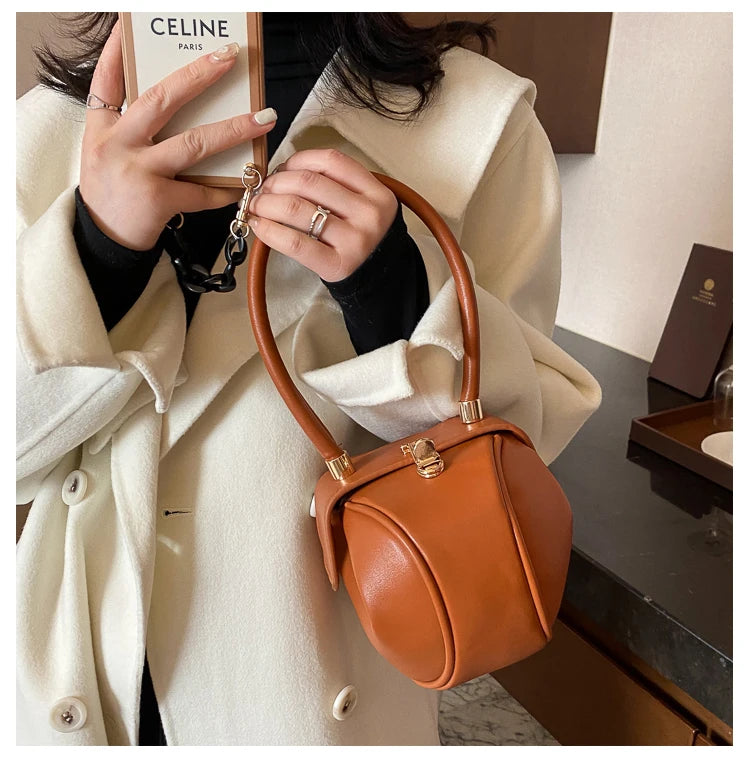Round Ball Women's Handbag Brand Designer Bowling Bag PU Leather Mini Shoulder Bags Female Luxury Purse Fashion Armpit Bag