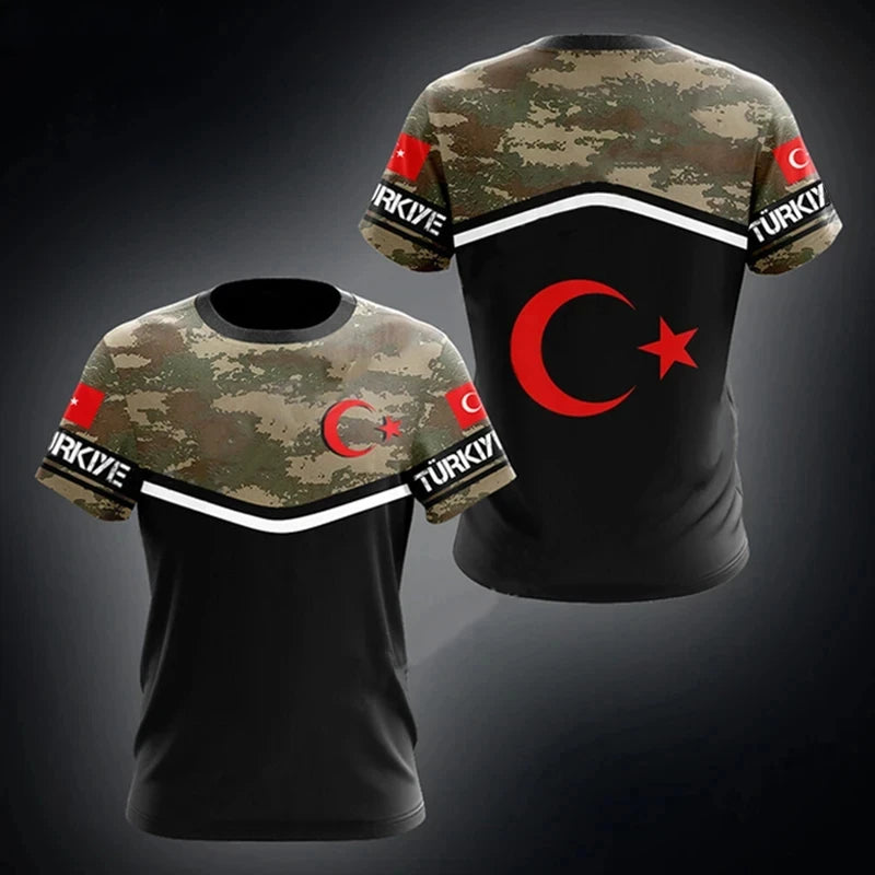 3D Printed Turkish Flag Pattern Men's T-Shirt National Pride Football Jersey Outdoor Sports Fitness Leisure Fashion Street Wear
