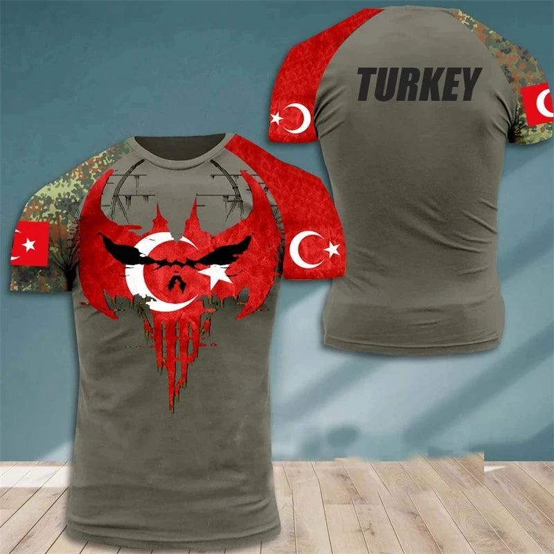3D Printed Turkish Flag Pattern Men's T-Shirt National Pride Football Jersey Outdoor Sports Fitness Leisure Fashion Street Wear