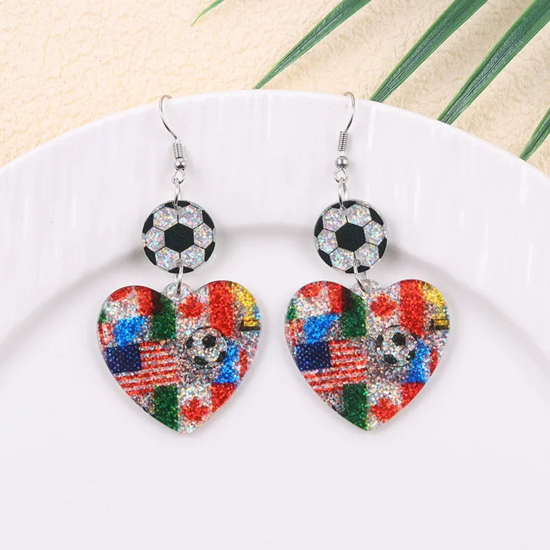 New USA, Canada, Mexico Football National Flag Elements Celebration Earrings Tassel Round Acrylic Earrings Sports Style Earrings