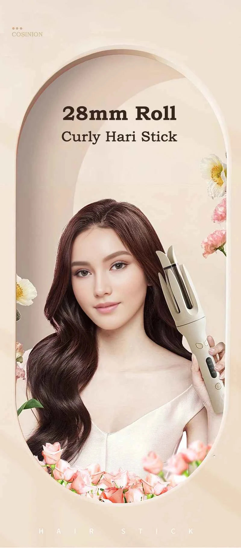 Automatic Hair Curler 28mm Negative Ions Electric Ceramic Curling Hair Stick Rotating Curl Waves Anti-Tangle Curling Iron Styler