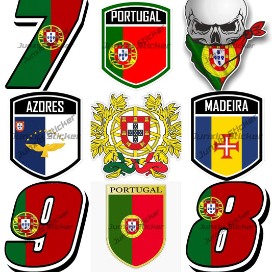 Portugal Flag Map Emblem Stickers High-Quality Viny Portugal Coat of Arms Portuguese Flag Racing Numbers Decal Perfect for Cars