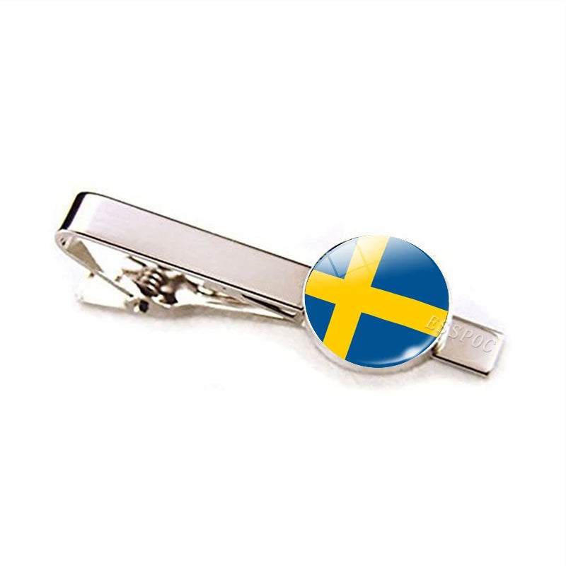 Europe Countries National Flag Tie Clips Men Fashion Metal Tie Bar Clip Spain UK France Italy Poland Flag Pins