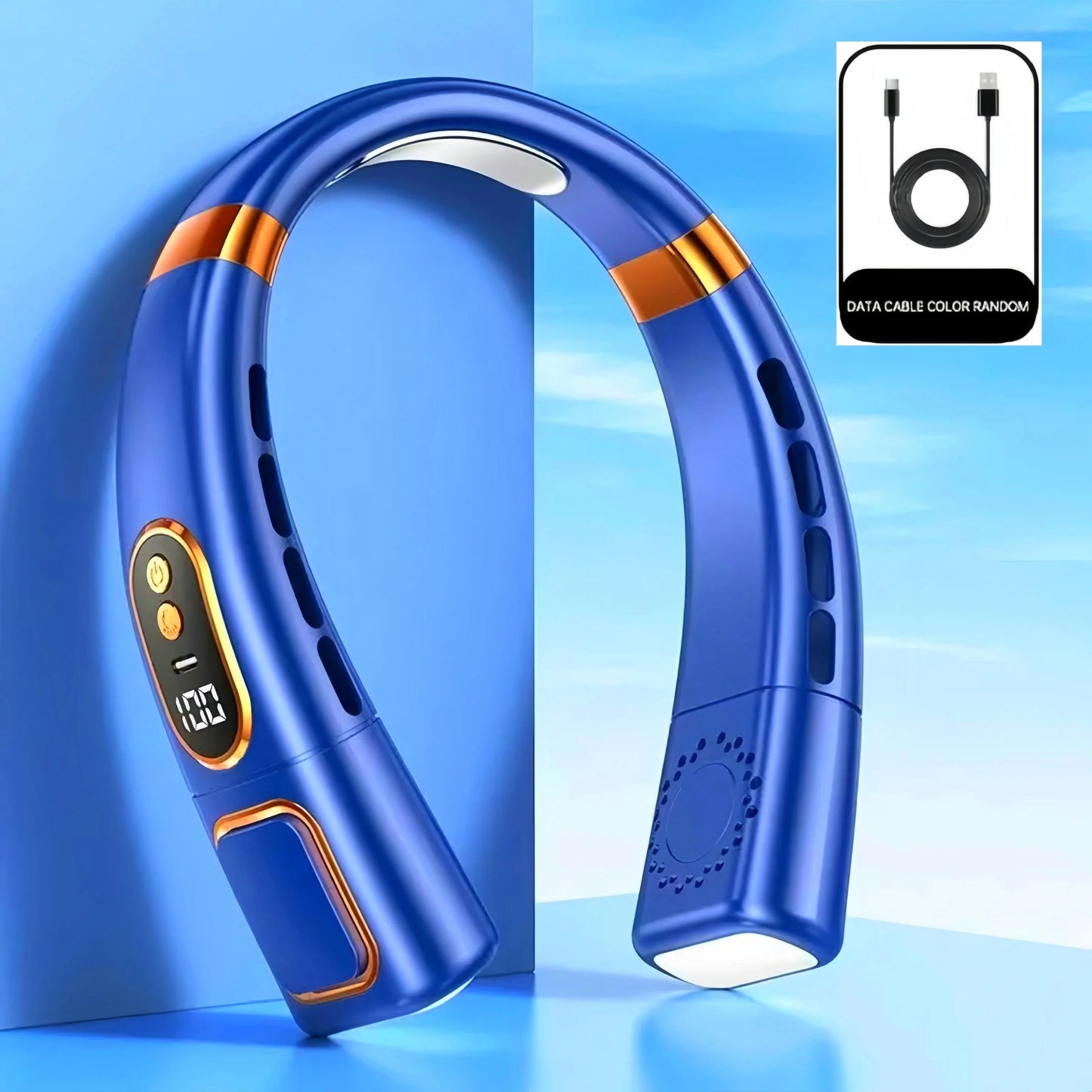 Wireless neck fan, neck cooling device, strong wind with silent operation, battery durability, with light, for summer cooling