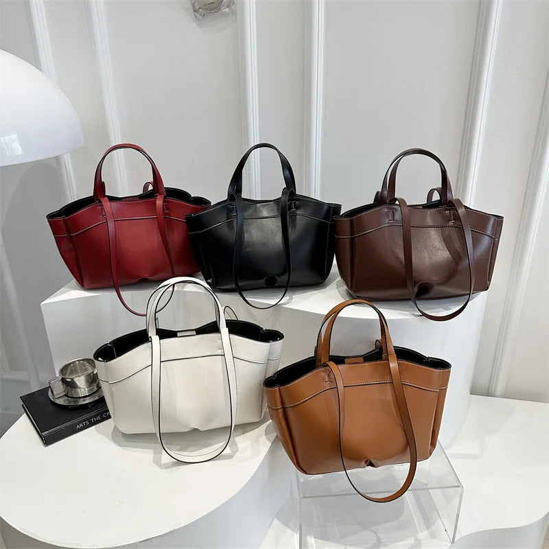 Women Tote Bag Underarm Bag Large Capacity PU Leather Shoulder Bags Vintage Solid Crossbody Bag Trendy Briefcase Bags with Purse