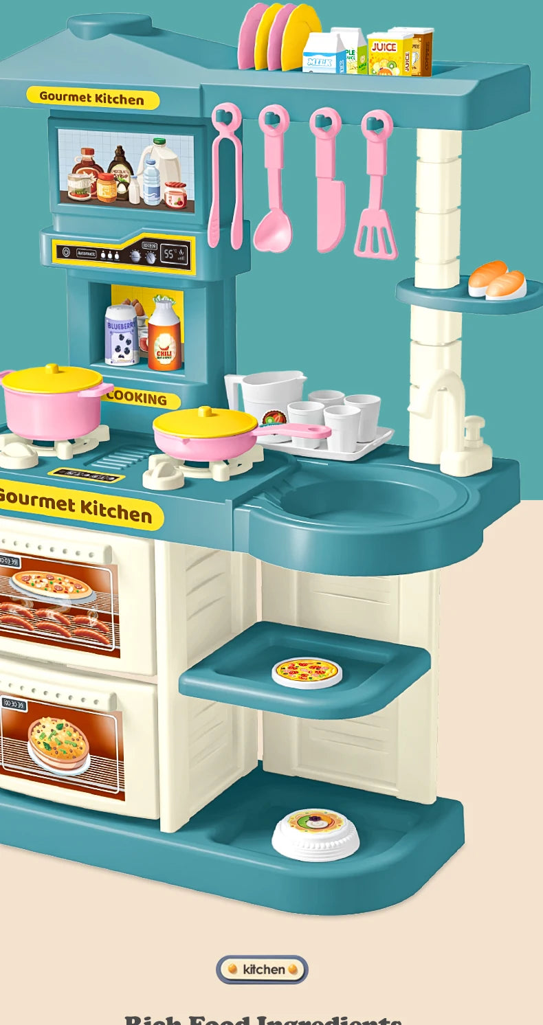 Play Kitchen Accessories, Kitchen Playset Toys for Kids Foods Pots Pans Milk Bread Fork for 3+ Boys and Girls