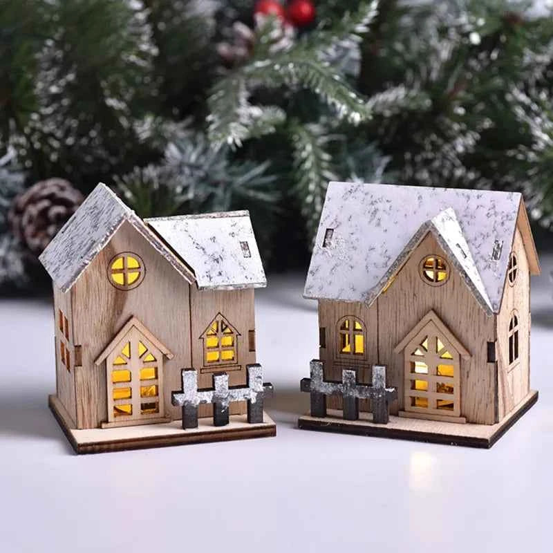 1pc Luminous Wooden House Ornaments, Christmas Decorations, Luminated LED Wooden Christmas Houses Christmas Tabletop Decorations
